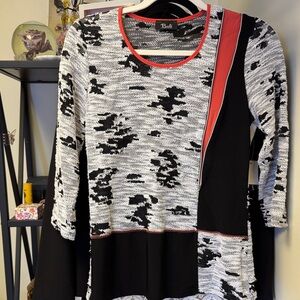Bali Black, White & Coral Contrast Tunic Top